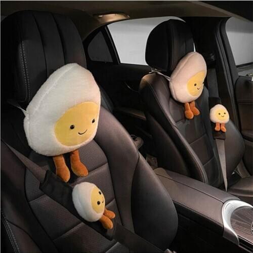 2021 Cartoon Cute Plush Egg Yolk Seat Belt Cover Creative Steering Wheel Cover Headrest Neckpillow Cushion Car Interior Ornament