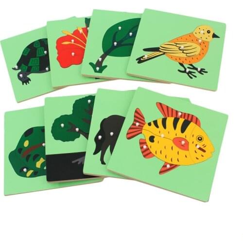 Wooden Montessori Animal Botany Puzzle with Knob Preschool Educational Learning Toys For Children Juguetes Montessori E2964H