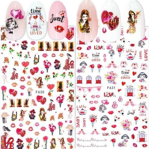 Lettering design Newest F630 631 nail sticker art 3d template nail decals decoration tips