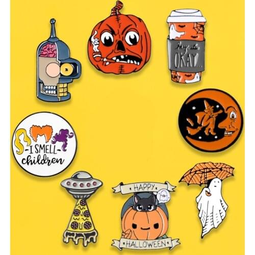 Cartoon Halloween Enamel Pins Pumpkin Robot Horror Badges Brooches Accessories on Clothes Bag Backpack Metal Gift for Women Men