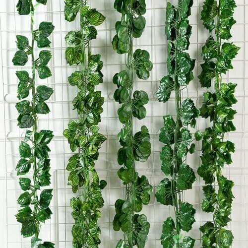 2Meters Green Artificial Leaves Plants Vine Wedding Party Home Garden Fence Decoration Rattan Wall Hanging Creeper Ivy Garland