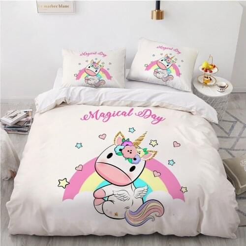 Luxury 3D Quilt Duvet Cover Set Comforter Bedding Set Single King Queen Double Size Unicorn Cartoon Design Custom Bedclothes
