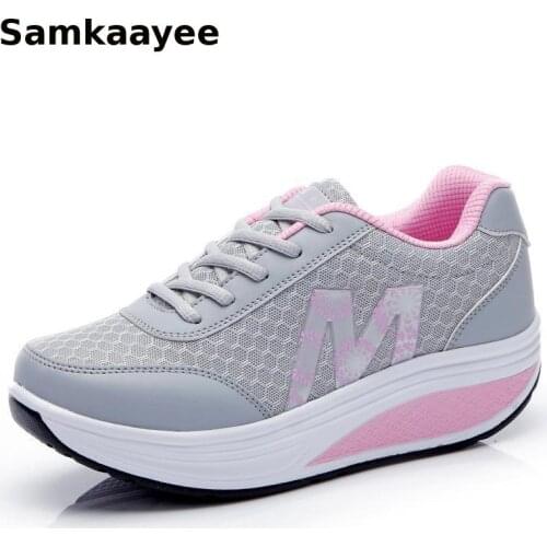 Size 35-42 Womens Sneakers Shoes Spring Autumn Female Lace-up Vulcanize Mesh Breathable Increased Wedge Mujer Letter Zapatos Y35