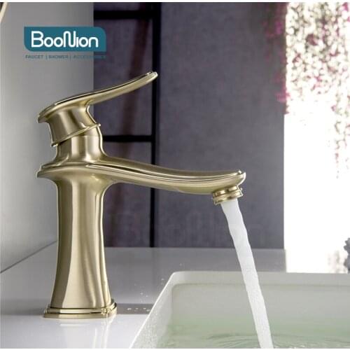Boonion brass basin mixer Brushed gold bathroom tap single handle hot & cold single hole simple style