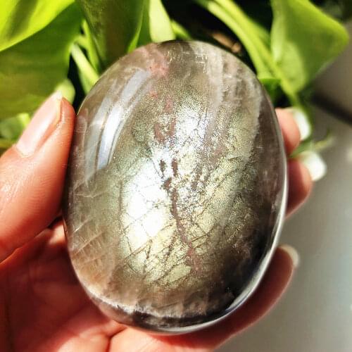 Natural stone black moonstone crystal palm reiki stone gem chakra stones and healing crystals лунный камень
