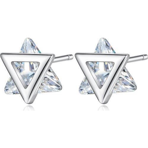 New Elegant Triangle Cubic Zirconia 925 Sterling Silver Lady Stud Earrings Original Jewelry For Women Anti Allergy Birthday Gift