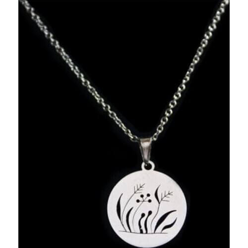 Everfast 1pc Cute Grass Flower Pendant Collar Necklaces Round Stainless Steel Necklace Making Jewelry Accessories