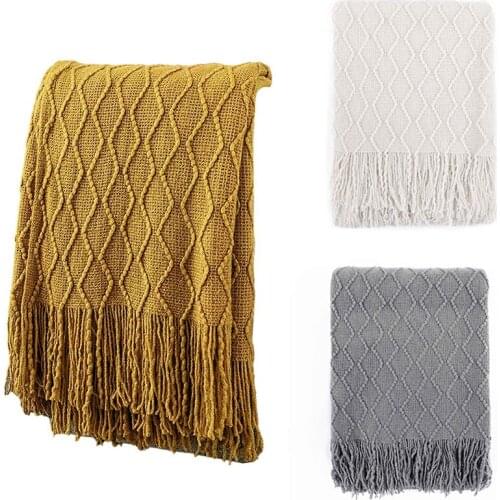 Throw Blankets for Couch Knitted Lightweight and Soft Textured Couch Blanket with Decorative Tassels for Sofa