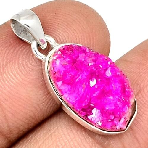 Genuine COBALT DRUZY Pendant 925 Sterling Silver, Total Length : 26.7 mm, AP6964