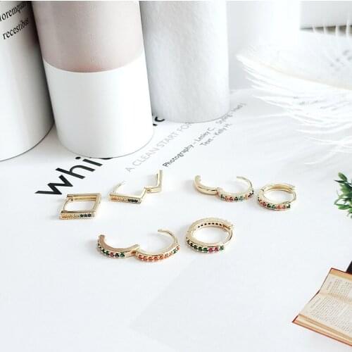 Multicolor Zircon Rainbow Hoop Earrings For Women Round Circle Square Geometric Huggies Cute Earring Piercing Hoops Jewelry Gift