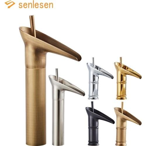 Senlesen Brass Basin Faucet Single Handle Deck Mounted Hot and Cold Mixer Tap Vanity Sink Faucets Para Bathroom Sinks