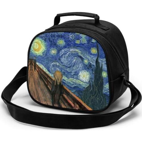 Lunch bag for women funny cartoon kids bento cooler bags Van Gogh thermal breakfast food box portable picnic travel
