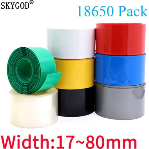 Width 17mm ~ 80mm 18650 Lithium Battery Heat Shrink Tubing Li-ion Wrap Cover Skin PVC Shrinkable Film Sleeves Insulation Sheath