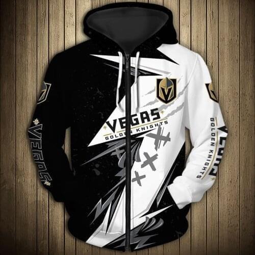 Vegas mens casual 3D zipper hoodie stitching design metal helmet printing Golden Knights sweatshirt