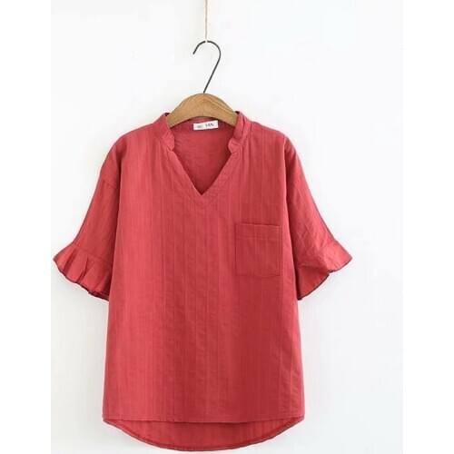 Plus Size 4XL Women Summer Korean Loose V-Neck Short Sleeve Solid T- shirt