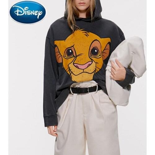 Disney Women Oversize Hoodie Harajuku Cartoons The Lion King Winter Sweatshirt Casual Long Sleeve Thicken Hooded Tops Hoody Tees