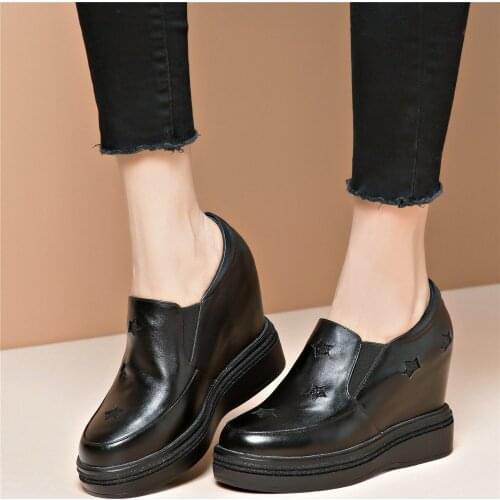 2021 Chunky Platform Ankle Boots Women Genuine Leather High Heel Pumps Shoes Female Round Toe Wedges Oxfords Shoes Casual Shoes