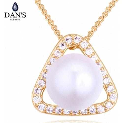 DANS Element Brand 3 Colors AAA Zirconia Micro Inlays Fashion Trangel Pearl Pendant for Women Valentine Gift 130395