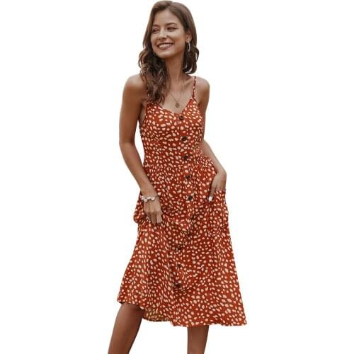 2021 Floral Print Dresses For Women V-neck Fashion Summer Sling Dresses Ladies Beach Holiday Dress With Pocket Vestido De Mujer