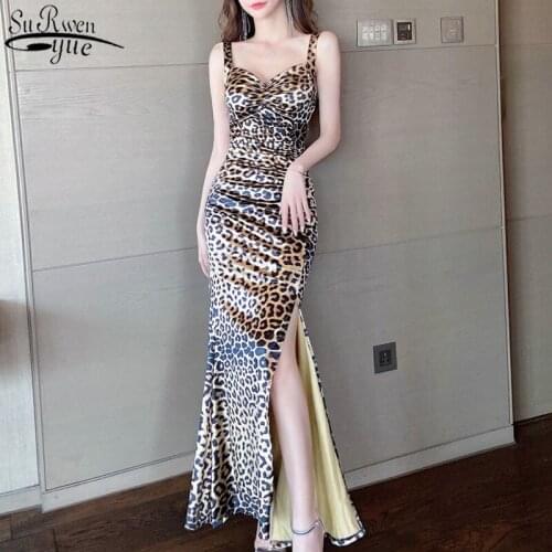 2021 Summer Women Dress Sexy Sling Party Long Dress Leopard Print Low-chested Sleeveless Women Dress Vestido 14570