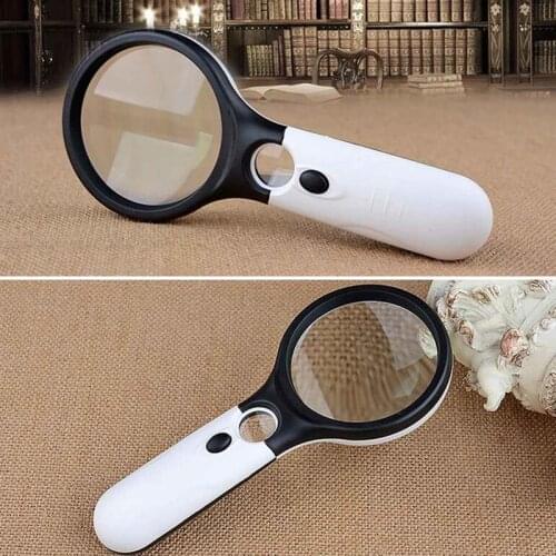 45X Handheld Reading Magnifying Glass Illuminated Magnifier Microscope Lens Jewelry Watch Loupe Magnifier With 3 LED