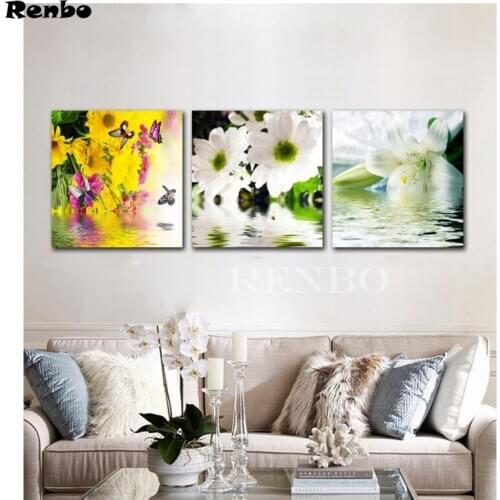 DIY 5D Diamond Mosaic 'White lily Flower in the water"5D Full Diamond Painting Cross Stitch Kits Diamond Embroidery triptych