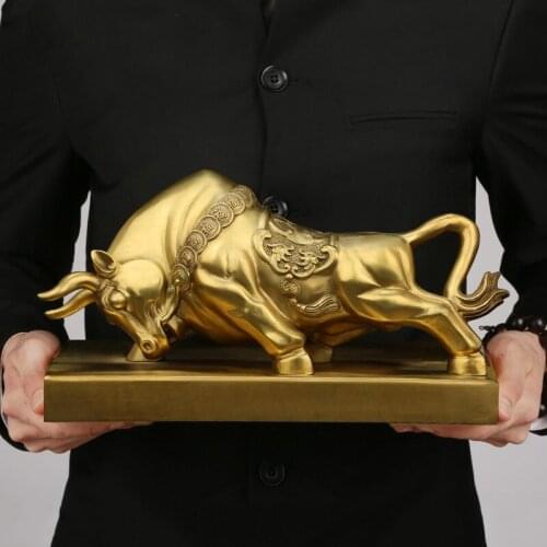 Large Brass Wall Street Bull Statue Pure copper handmade sculpture Modern artwork Home living room office decoration statue