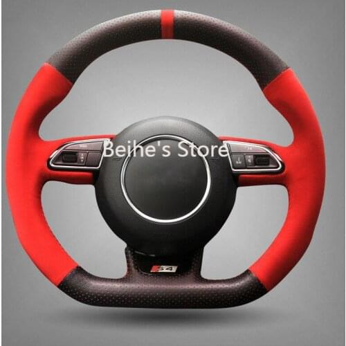 Black Leather Red Suede Car Steering Wheel Cover for Audi RS4 RS5 S5 2012-2016
