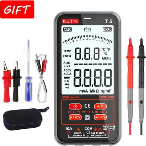 NJTY T5 Digital Smart Multimeter 6000 CountsTure RMS AC/DC Current Voltage NCV Resistor-capacitor Ultra-thin portable Tester
