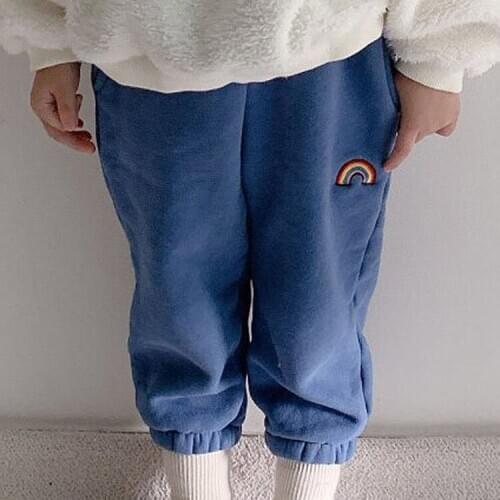 Childrens Winter Pants Kids Fleece Casual Pants Baby Boys and Girls Korean Style Cute Rainbow Fashionable New Bloomers Trousers