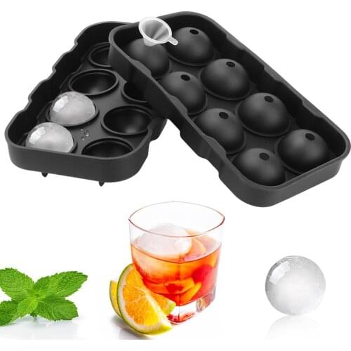 Ice Sphere Mold With Funnel 8 Cavity Silicone Ice Mold Kitchen Tools Ice Ball Tray Ice Cube Ball Maker Mold Bar Accessiories