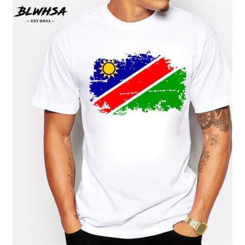 BLWHSA Namibia Flag Printing T shirt Men Casual Short Sleeve Summer T-shirts Namibia National Flag Cool Men Clothing