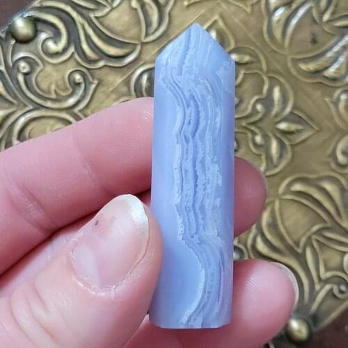Blue Lace Agate Crystal Tower Point Reiki Healing 1pc