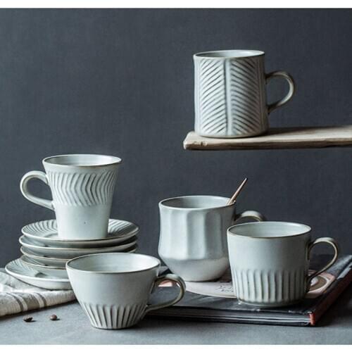 Creative Ceramic Coffee Cup and Saucer Japanese Retro Coffee Garland Cup Hanging Ear Mug Modern Home Office Breakfast Mug 350ml