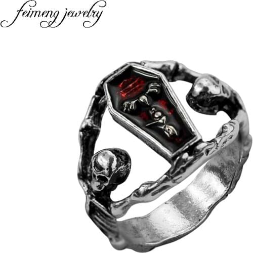 Maxi Punk The Vampire Diaries Coffin Ring For Party Wedding Bands Women and Men Fans Size 7-12 Mans HipHop jewellry