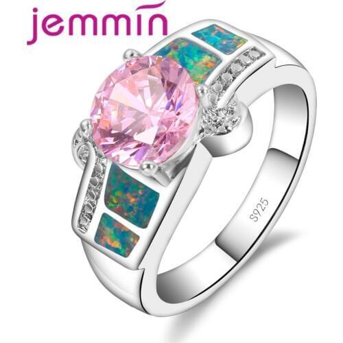 Fashion Geometric Blue Fire Opal Rings for Women/Men Wedding Jewelry 925 Sterling Silver Pink CZ Engagement Ring