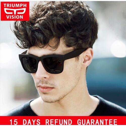 TRIUMPH VISION Sturdy Arms Polarized Black Sunglasses for Men Square Shades Male UV400 Polaroid Sun Glasses Mirror Silver Blue