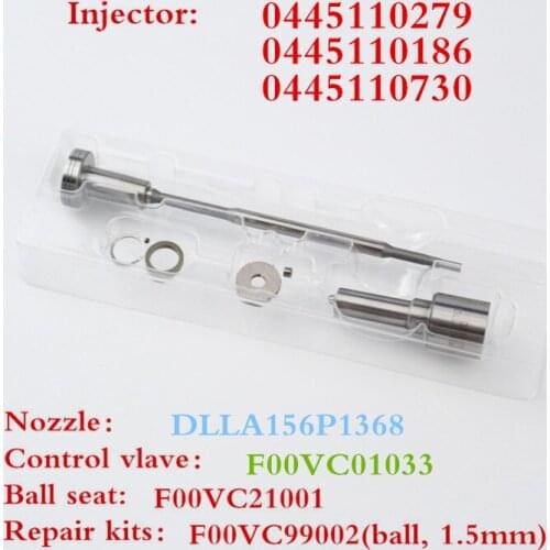 Common rail F00VC01033 valve set is suitable for 0445110279 0445110186 0445110730 diesel fuel injector and DLLA156P1368 nozzle