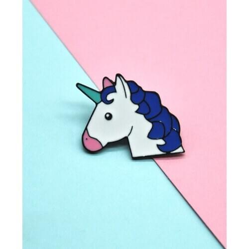 New creative blue white horse unicorn metal enamel brooch cute animal badge food fashion charm clothing hat jewelry gift