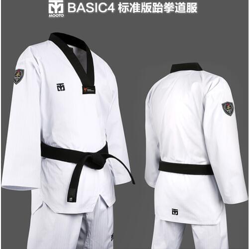 New arrival MOOTO Basic taekwondo suit children boys and girls college beginner training suit Black collar designs