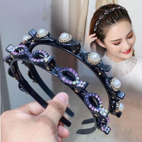 Fashion Hairbands Multilayer Hollow Woven Headband Braiding Device Double Bangs Hairstyle Rhinestone Braided Aggregate Headwear