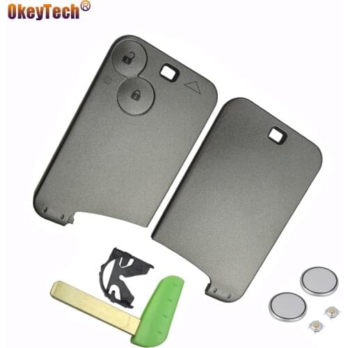 OkeyTech 2pcs/lot 2 Button with Insert Small Key Blade Smart Card for Renault Laguna Shell & Battery &Micro Switch Free Shipping