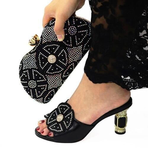OLOMM Italian Shoe and Bag Set New 2021 Women Shoes and Bag Set In Italy black Color Italian Shoes with Matching Bags!! TX-2