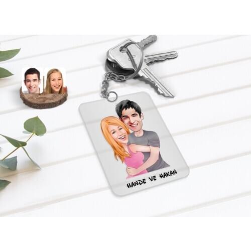 Personalized Valentine Caricature Of Transparent Plexiglass Anahtarlık-86