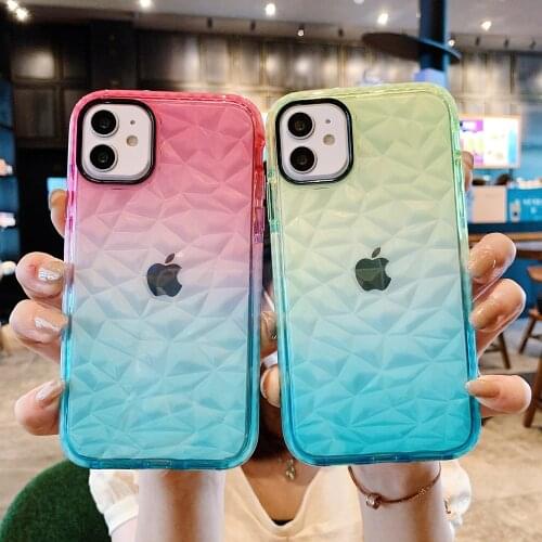 Clear Gradient Diamond Texture Phone Case For iPhone 12 Pro Max Mini 11 Pro Max XS Max XR X 6S 7 8 Plus Soft Silicone Back Cover