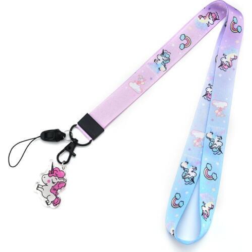Pink Lanyard Unicorn Cute Girl Neck Strap Lanyards for keys ID Card Mobile Phone Straps USB badge holder DIY Hang Rope Lariat
