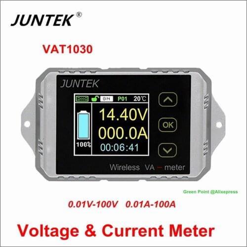 JUNTEK 100V 30A Wireless Voltage And Current Meter VAT1030 Car Battery Monitoring 12V 24V 48V Battery Coulomb Counter VA Meter