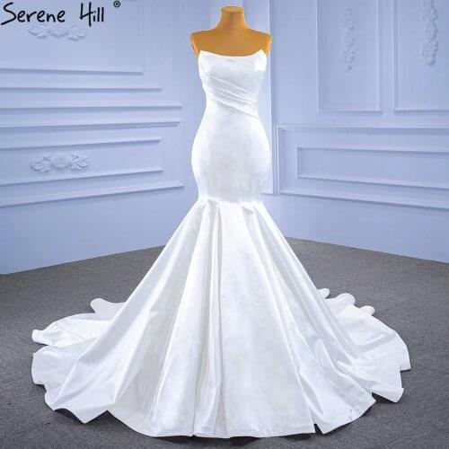 Serene Hill White Satin Mermaid Wedding Dresses 2021 Simple Elegant Sexy Bride Gowns HM67297 Custom Made