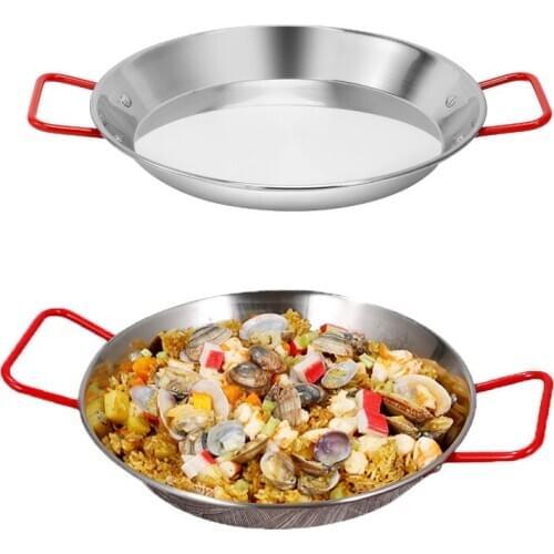 20-30cm Seafood Frying Pot Stainless Steel Spanish Double Ear Non-Stick Frying Pan Saucepan Fruit Plate Container Cooking Tools