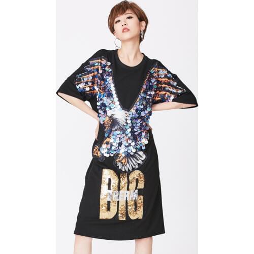 Harajuku Sexy dress women Sequins Embroidery Eagle Dress letter dresses woman party night vestidos de fiesta de noche Korean new